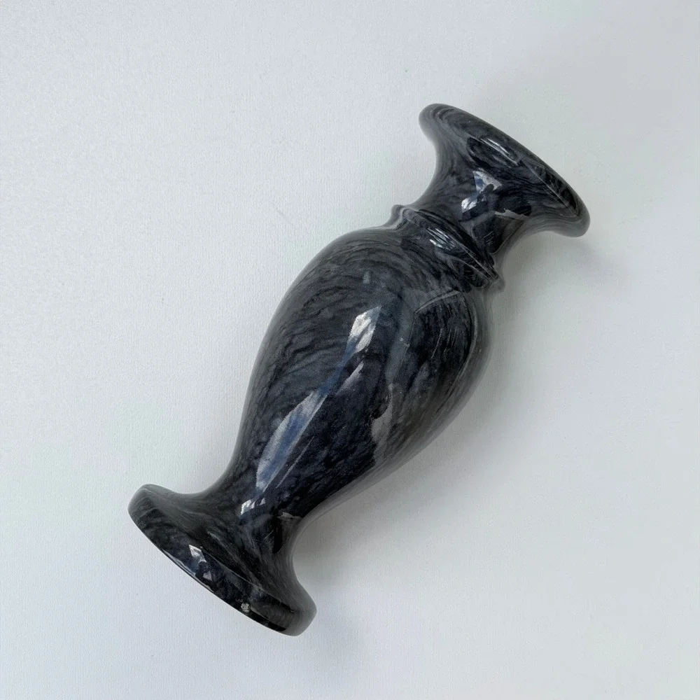 Vintage Marble Stone Vase Black Swirl Polished Handmade Castlecore Old World